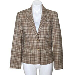 Pendleton Vintage Beige Plaid 100% Virgin Wool Blazer, Long Sleeves Women's 10